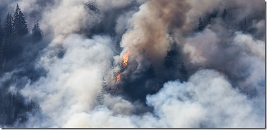 BC Forest Fire and Smoke over the mountain near Hope