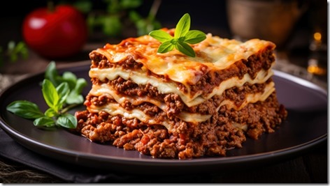 Traditional lasagna with rich Bolognese sauce.