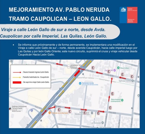 Temuco: Cambio definitivo en viraje hacia León Gallo desde el 22 de febrero - Araucanía Noticias Temuco