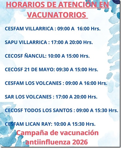 Horarios de atencion vacunatorios 