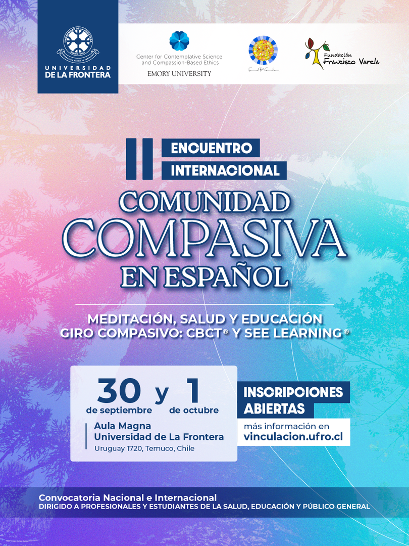 Participantes en un evento académico sobre compasión y bienestar humano en el Aula Magna de la UFRO
