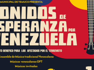 Musicos chilenos y venezolanos durante un concierto solidario en el Teatro Municipal de Temuco