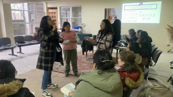 Instructora de lengua de señas impartiendo taller inclusivo a ciudadanos en Temuco