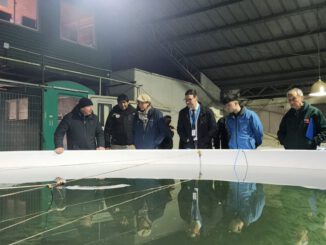 Autoridades regionales visitando la Piscicultura Coipue en La Araucanía para conocer el proceso productivo del salmón.