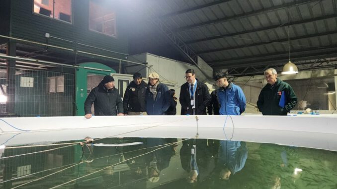 Autoridades regionales visitando la Piscicultura Coipue en La Araucanía para conocer el proceso productivo del salmón.