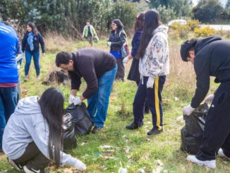 Vecinos de la comunidad de Huente participando en una jornada de plantación de árboles nativos y limpieza de espacios