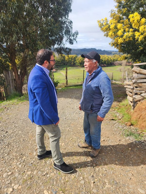 Autoridades y familias rurales durante la inspección técnica de nuevas viviendas en Purén
