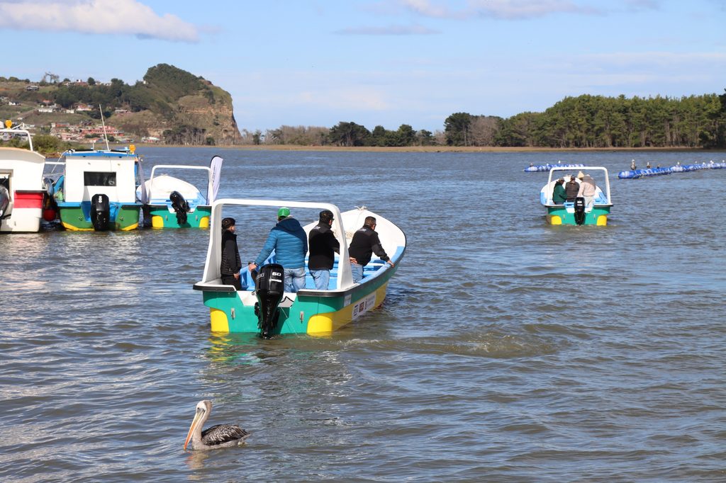 Pescadores de Caleta El Huilque recibiendo sus nuevas embarcaciones financiadas por el Gobierno Regional