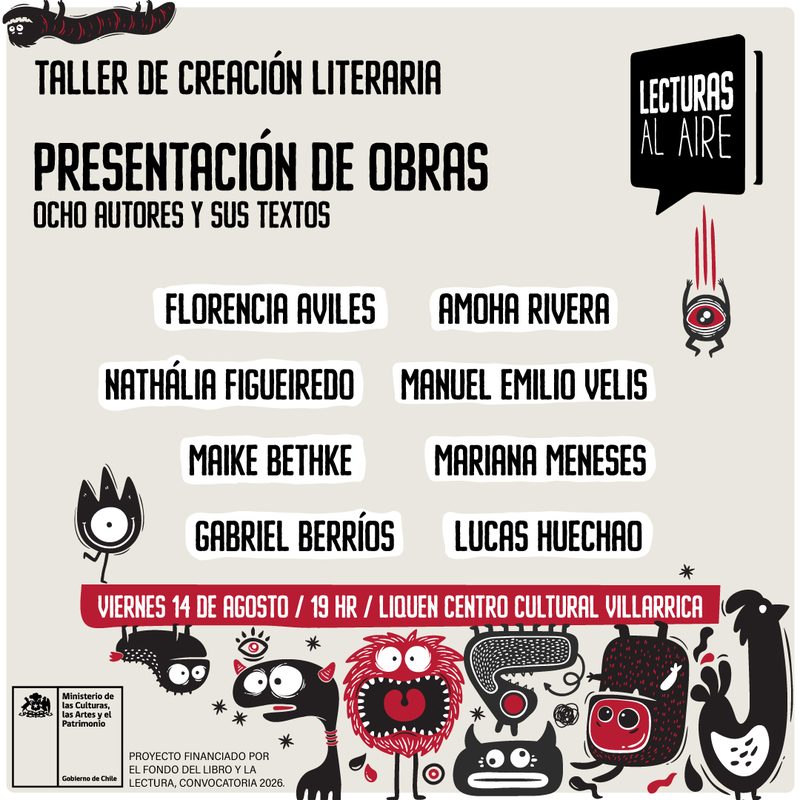 Jóvenes autores del taller literario Lecturas al Aire en Villarrica durante una sesión de creación