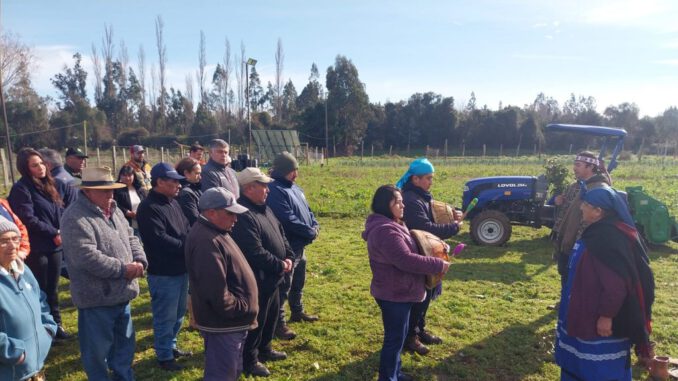 Agricultores de Padre Las Casas recibiendo tractor y sistema de riego para mejorar su producción agrícola