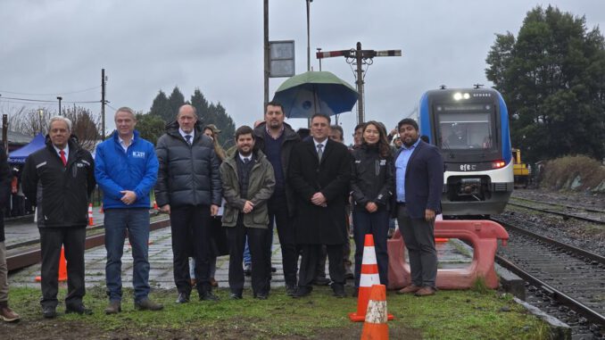 Obras de construcción y renovación de vías en el proyecto de extensión del tren Temuco-Gorbea en La Araucanía.