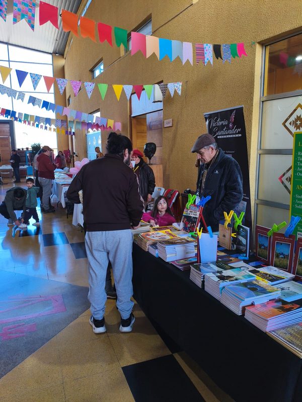 Visitantes recorriendo los puestos de la segunda Feria del Libro Usado en el Centro Cultural de Lautaro