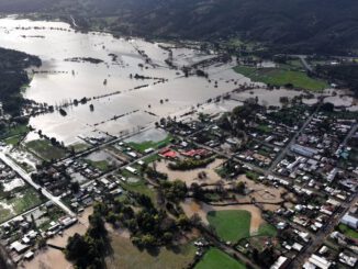 Vista de inundaciones en zonas rurales de Lumaco tras intensas lluvias