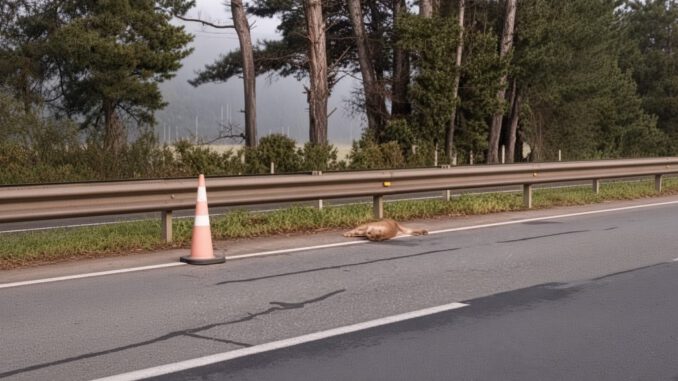 Ejemplar de puma macho adulto hallado sin vida en una ruta de Pailahueque en Ercilla