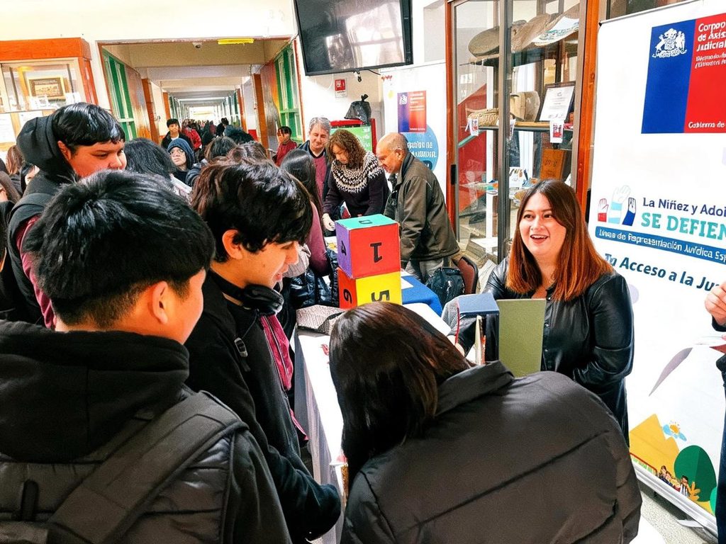 Estudiantes del Liceo Pablo Neruda participando en una jornada de servicios del Ministerio de Justicia