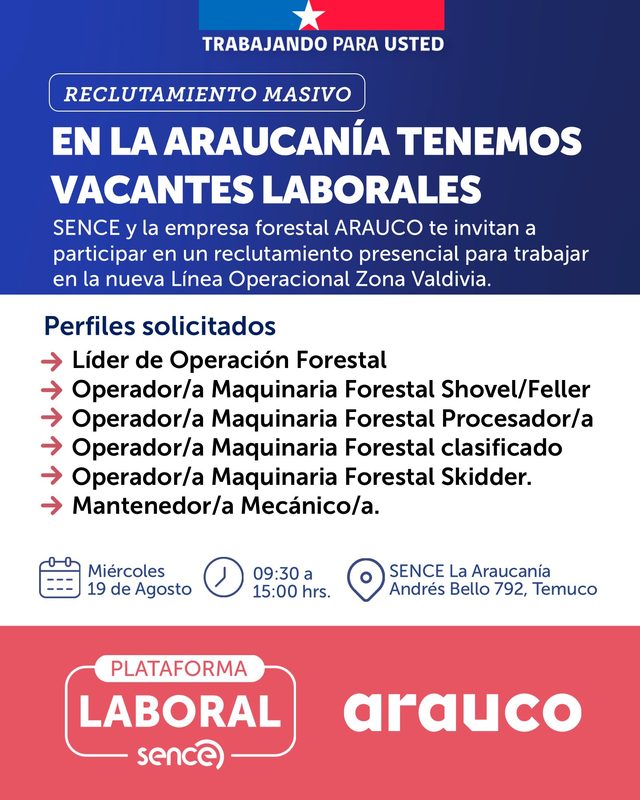 Personas interesadas asistiendo a jornada de reclutamiento laboral en oficina del Sence en Temuco
