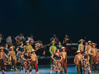Integrantes del Ballet Folclórico Infantil de Temuco Bafotito durante una presentación de danza tradicional