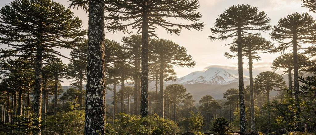 Bosque de araucarias milenarias en la cordillera de Nahuelbuta bajo amenaza climática