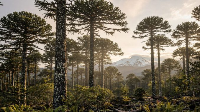 Bosque de araucarias milenarias en la cordillera de Nahuelbuta bajo amenaza climática