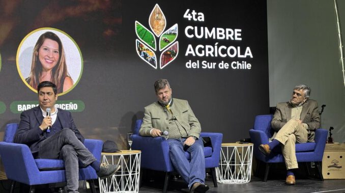 Asistentes participando en la cuarta Cumbre Agrícola del Sur en la provincia de Malleco bajo la lluvia