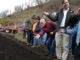 Autoridades y productores rurales participando en una jornada de siembra de alfalfa en el sector de Ranquil, Lonquimay.