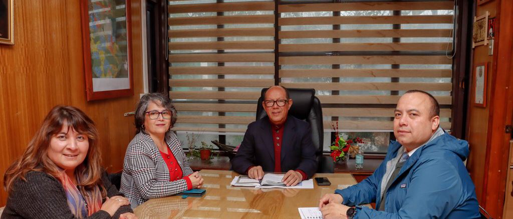 Representantes del municipio y de la Asociación de Asistentes de la Educación en reunión de trabajo en Villarrica