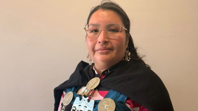 La educadora y defensora mapuche Onésima Lienqueo en una jornada de defensa territorial