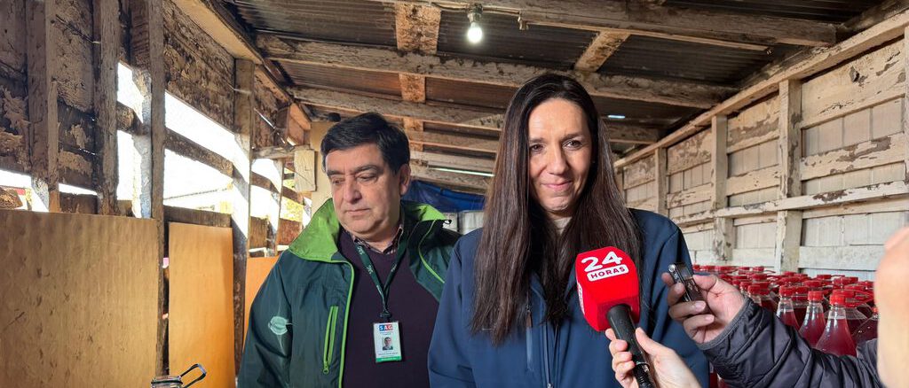 Funcionarios del SAG realizando una inspección de calidad en la venta de chicha y vino pipeño en un local comercial.