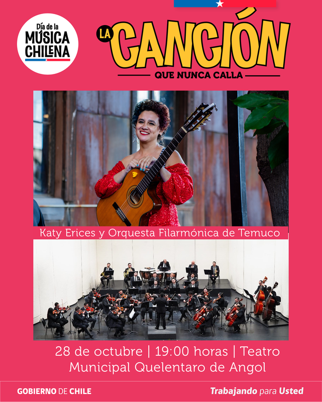 Autoridades presentando el Homenaje a la Música Chilena en el Teatro Municipal de Angol
