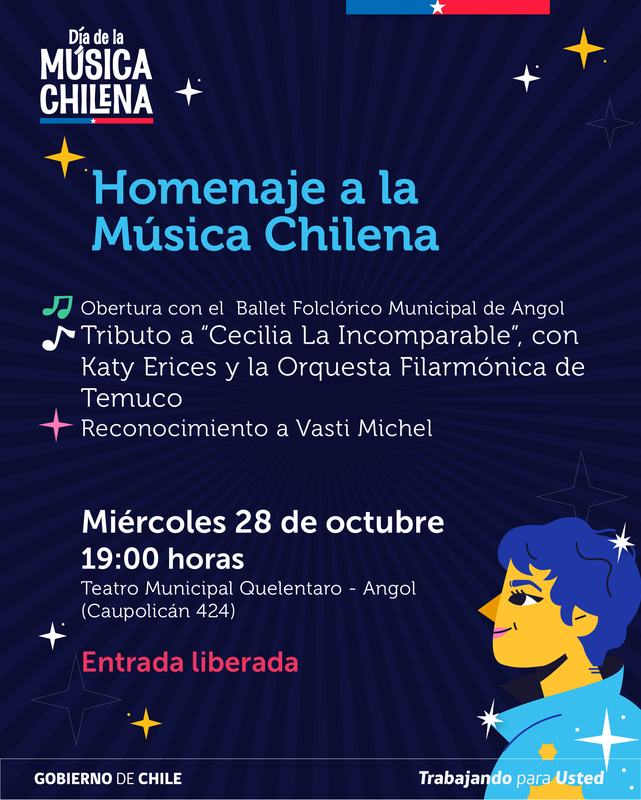 Autoridades presentando el Homenaje a la Música Chilena en el Teatro Municipal de Angol