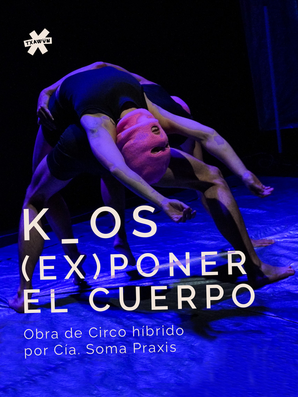 Escena de la obra K_OS de la compañia Soma Praxis combinando circo contemporaneo y audiovisuales