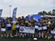 Equipo del Colegio Pumahue Temuco celebrando el campeonato de la Copa PFalimentos en el Estadio Amanecer