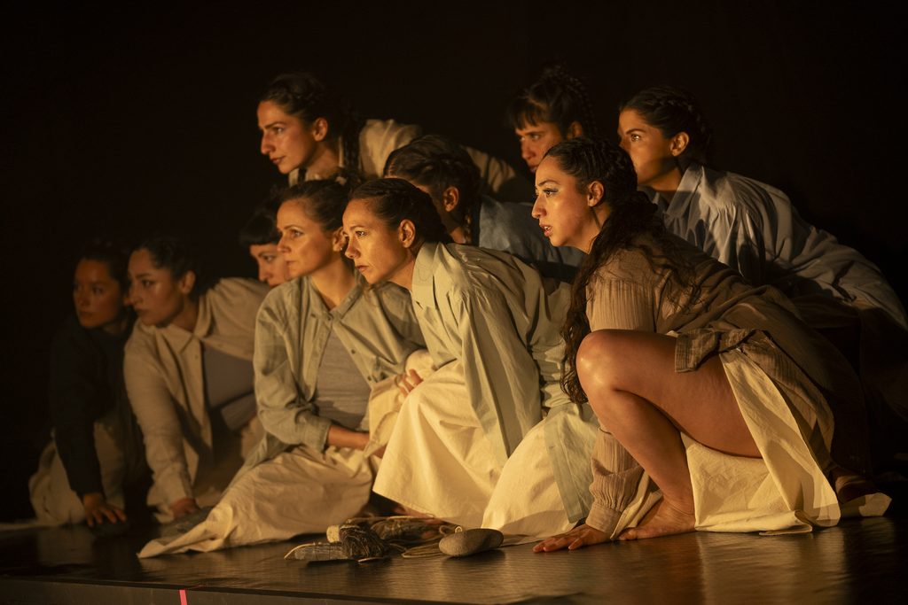 Bailarines de danza contemporanea realizando una interpretacion al aire libre en Pucón durante el Festival RARA