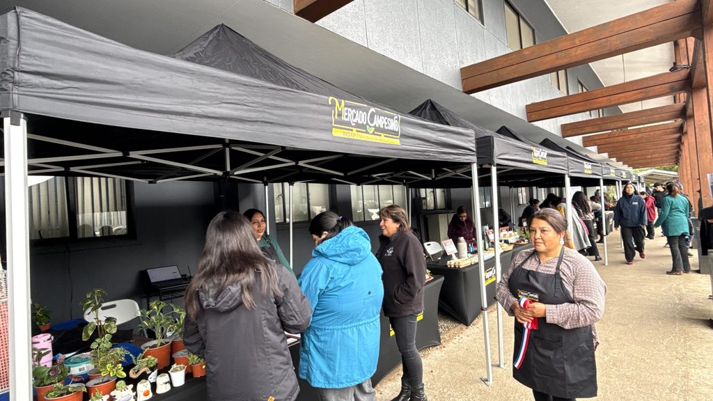 Agricultoras de INDAP junto a autoridades en la inauguración del Mercado Campesino Maquehue en la Universidad de La Frontera en Temuco