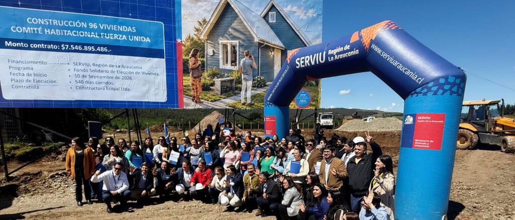 Ceremonia de colocación de primera piedra para el comité de vivienda Fuerza Unida en Capitán Pastene