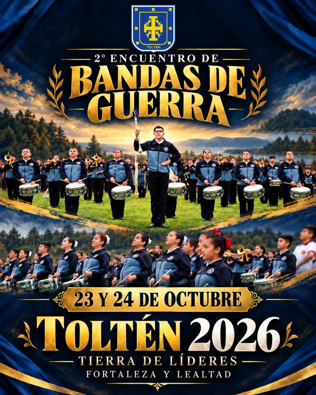 Presentacion de bandas de guerra escolares en el encuentro interregional de Tolten